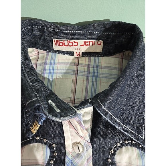Vigoss Plaid Western Shirt,‎ Pearl Snaps denim, plaid size M - Picture 3 of 12